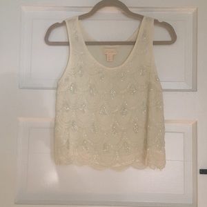 Lucy & Laurel beaded cream crop top